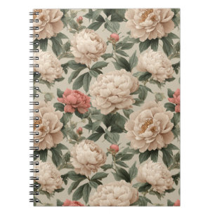 Carnet Motif floral crème de pivoine rose vintage