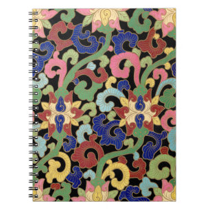 Carnet Motif floral de chinoiserie coloré sur fond noir