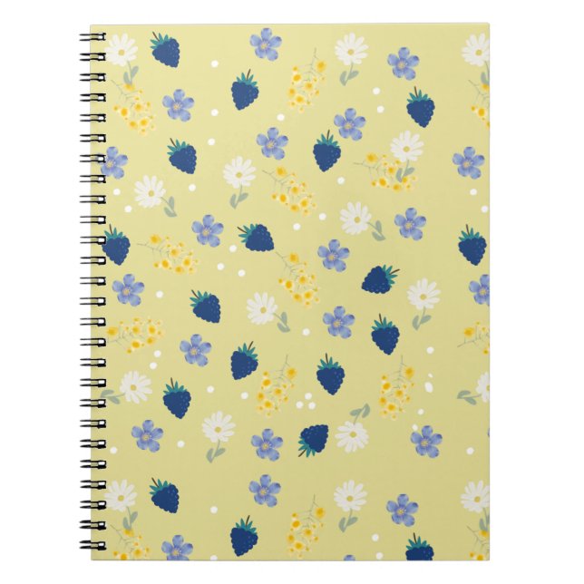 Carnet Motif floral de fleurs sauvages et de mûres (Devant)