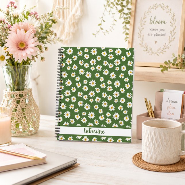Carnet Motif floral de marguerite boho vert Nom (Créateur téléchargé)