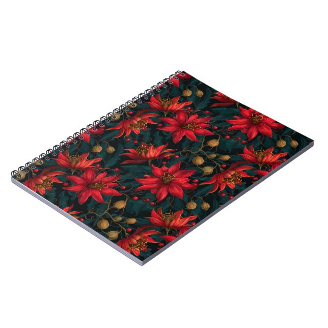 Carnet Motif floral de Noël rouge foncé (Côté gauche)