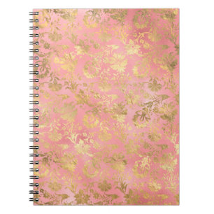 Carnet Motif floral de papier d'aluminium or et rose clai