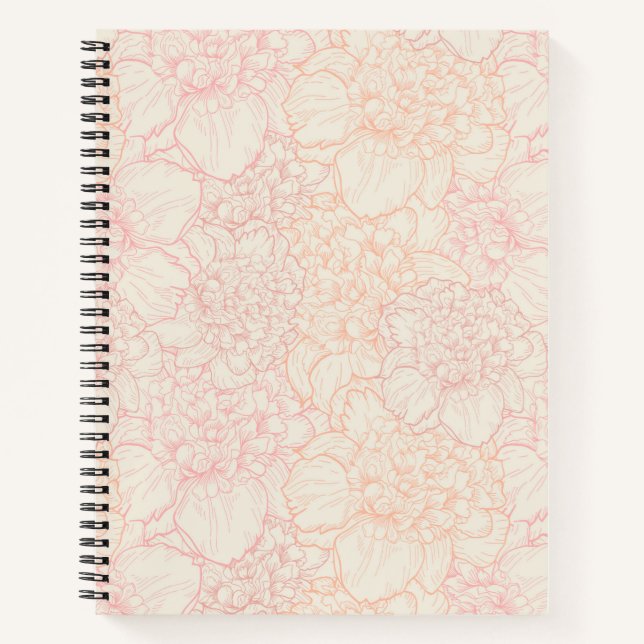 Carnet Motif floral de pivoine rose (Devant)