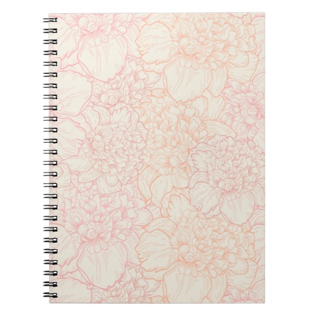 Carnet Motif floral de pivoine rose (Devant)