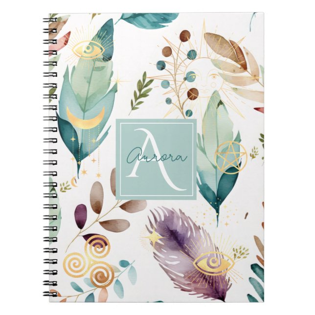 Carnet Motif floral de plumes Monogramme (Devant)