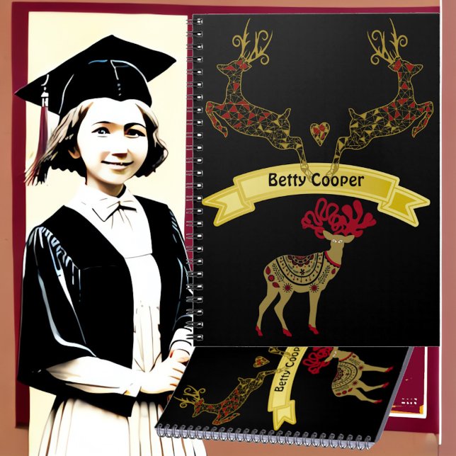 Carnet Motif floral décoratif Cerf Famille de cerfs à l'é (Decorative Floral Motif Stag Deer Family in School Notebook)