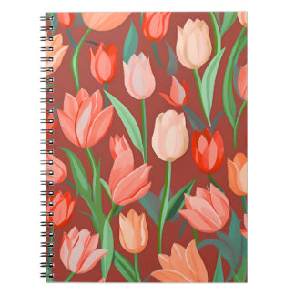 Carnet Motif floral élégant de tulipe – Printemps rouge e