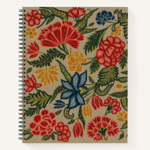 Carnet Motif floral en broderie laine vintage rouge et or