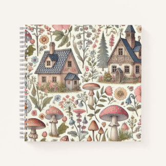 Carnet Motif floral et champignon Cottagecore