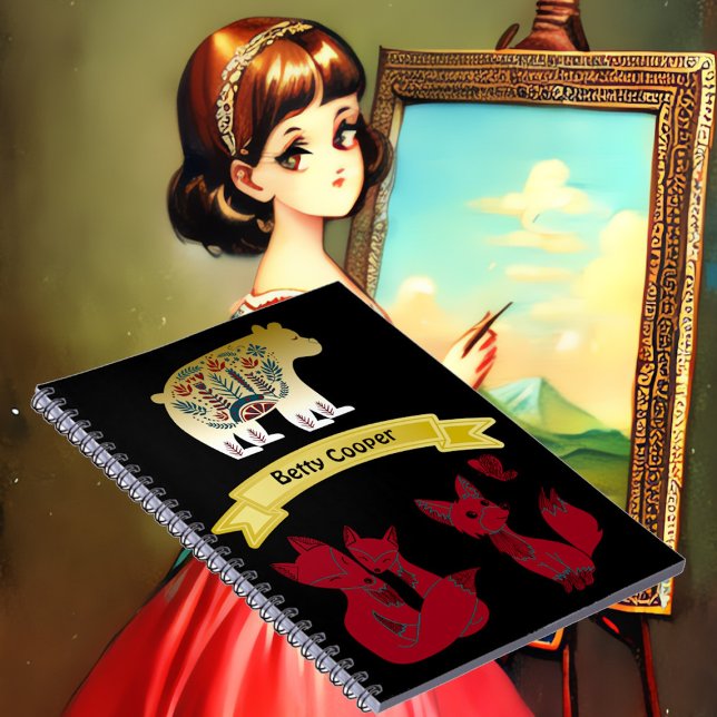 Carnet Motif Floral Famille de Renard d'ours décoratif à  (Floral Motif Decorative Bear Fox Family in School Notebook)