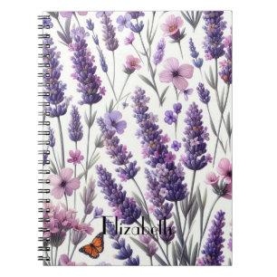 Carnet Motif floral fleurs violettes aquarelle lavande