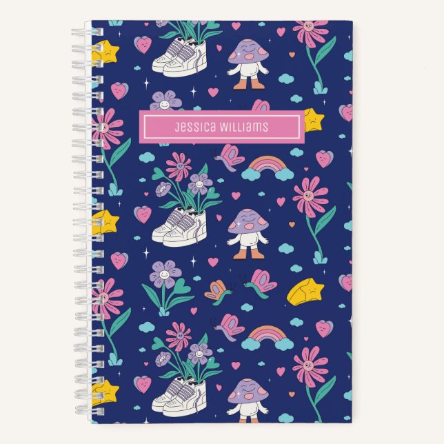 Carnet Motif floral girly doodle rétro mignon (Recto)