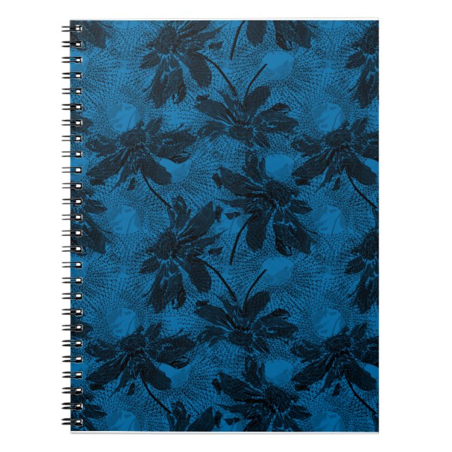 Carnet Motif floral gris et bleu. (Devant)