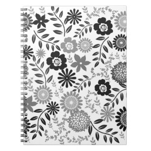 Carnet Motif floral gris et noir
