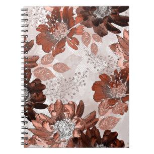 Carnet Motif floral gris-marron.