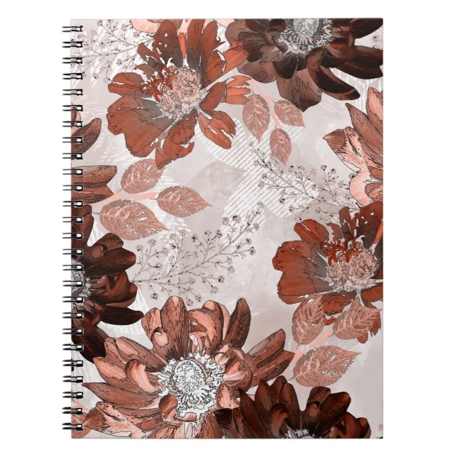Carnet Motif floral gris-marron. (Devant)