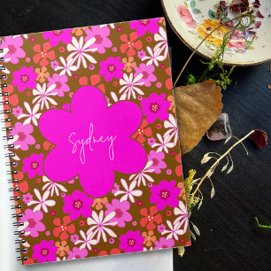 Carnet Motif floral illustré rétro rose