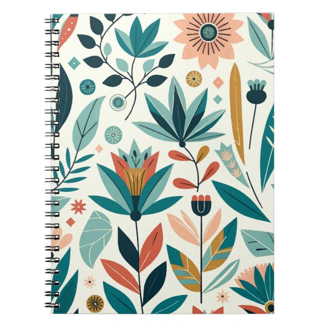 Carnet Motif floral imprimé moderne gras vert orange (Devant)