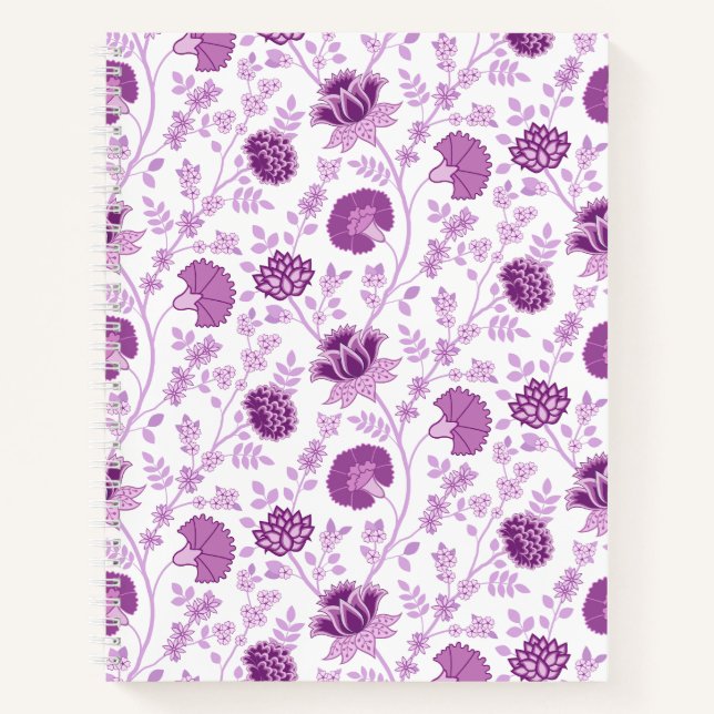 Carnet Motif floral jacobéen rose sur blanc (Devant)