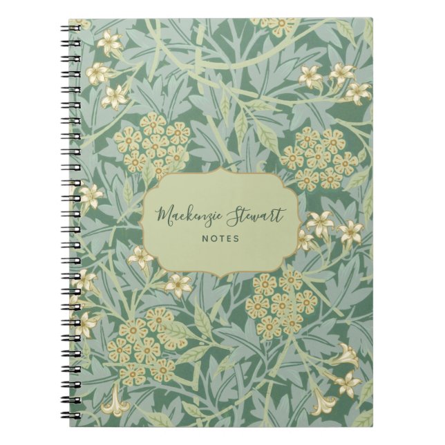 Carnet Motif floral jasmin vert (Devant)
