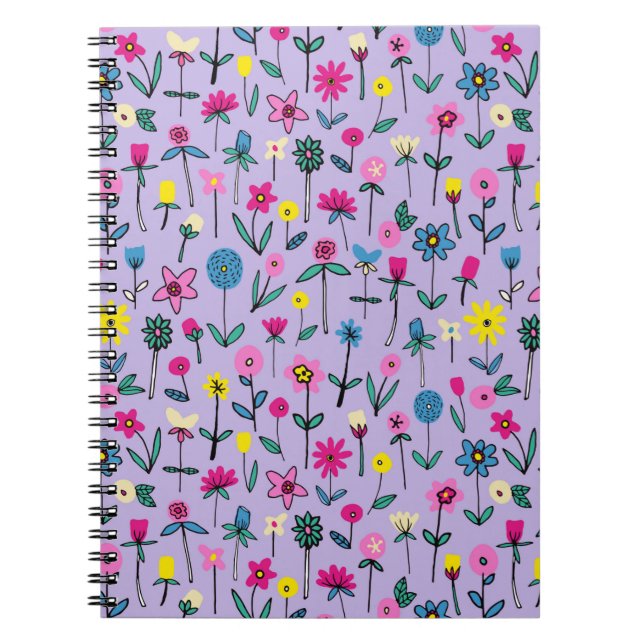 Carnet Motif floral lilas bohème (Devant)