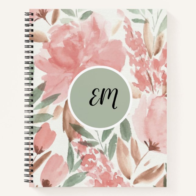 Carnet Motif floral monogramme aquarelle (Devant)