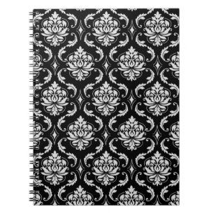 Carnet Motif floral noir et blanc classique de damassé