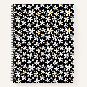 Carnet Motif floral noir et blanc rétro   Daisy  