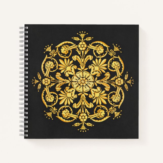 Carnet Motif floral or et noir (Devant)