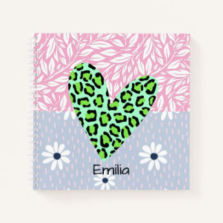 Carnet Motif floral pastel charmant rose bleu monogramme