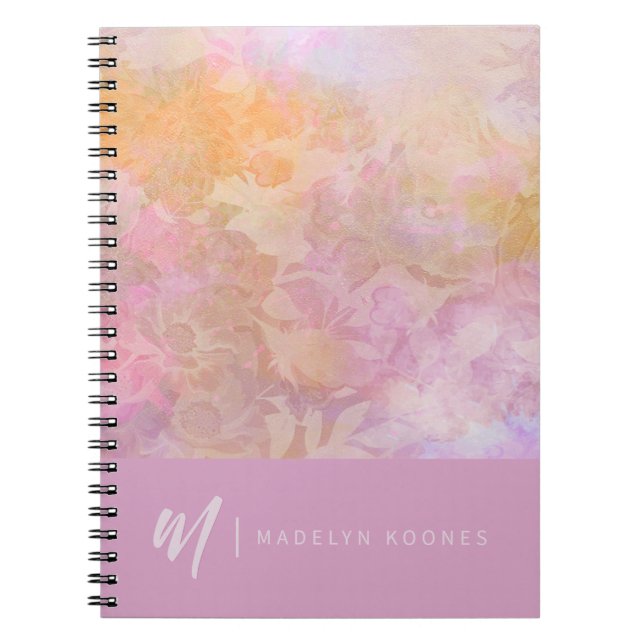 Carnet Motif Floral Pastel Moderne Monogramme (Devant)