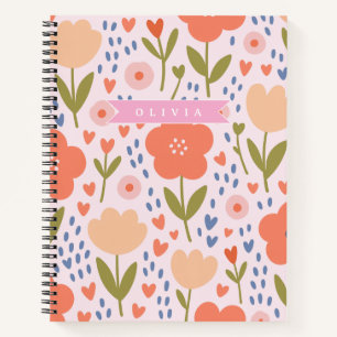 Carnet Motif floral personnalisé folk mignon nordique ros