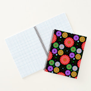 Carnet Motif floral rétro lumineux d'art folklorique colo