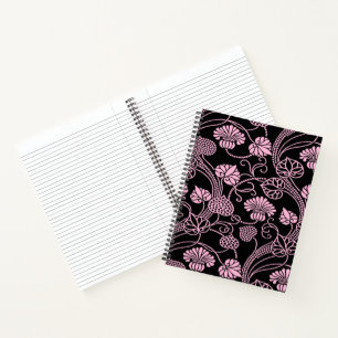Carnet Motif floral rétro rose sur fond noir