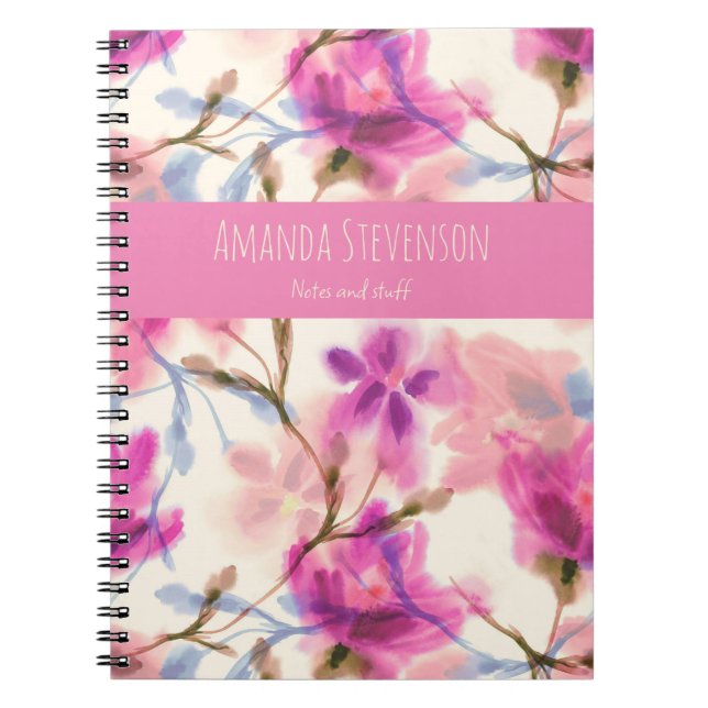 Carnet Motif floral rose d'aquarelle (Devant)