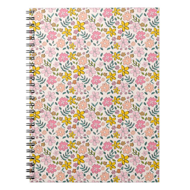 Carnet Motif floral rose et jaune mignon (Devant)