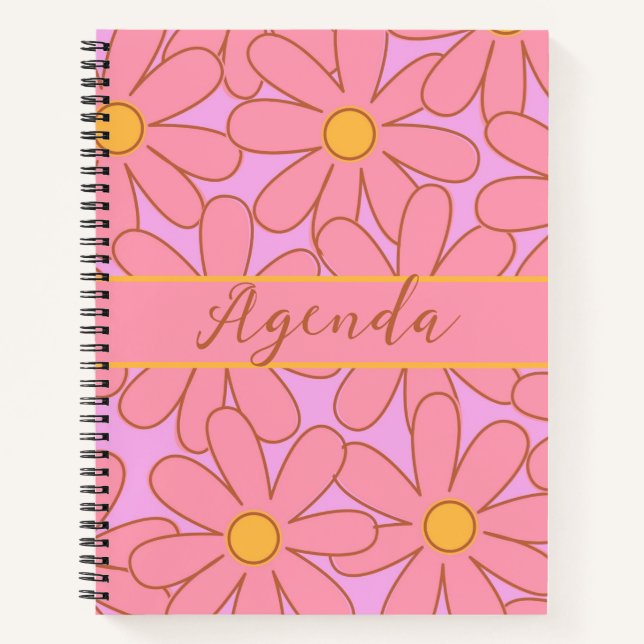 Carnet Motif floral rose et jaune rétro (Devant)