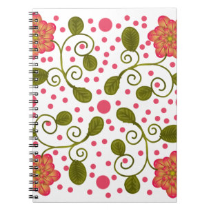 Carnet Motif Floral Rose Fantaisie & Points Personnalisé