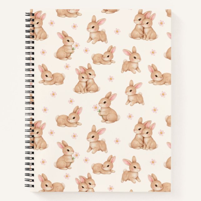 Carnet Motif floral rose Lapin Douce (Devant)