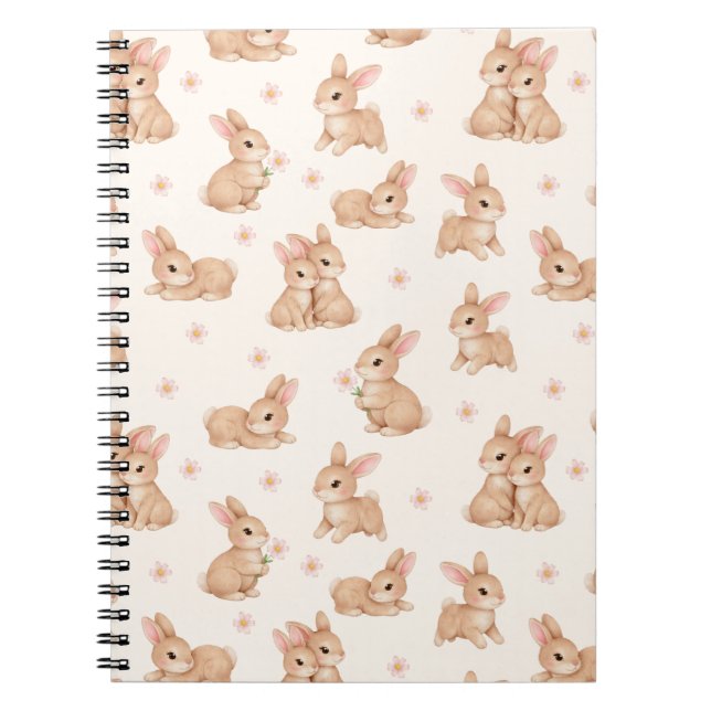 Carnet Motif floral rose lapin doux (Devant)