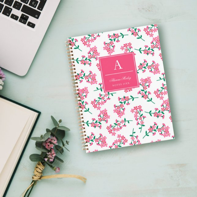 Carnet Motif Floral rose Monogramme (Créateur téléchargé)