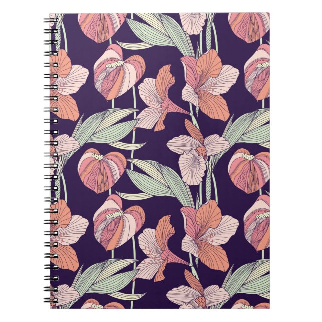 Carnet Motif floral sans couture, fleur, orchidée, modern (Devant)