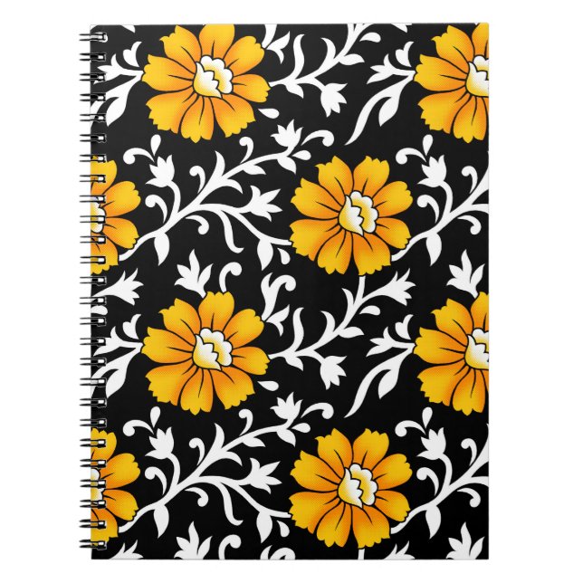 Carnet Motif floral sans soudure avec fond noir, b (Devant)
