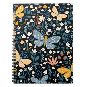 Carnet Motif floral sans soudure avec papillons, main dr