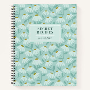 Carnet Motif floral sarcelle monogrammé 'Recettes secrète