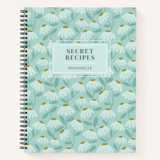 Carnet Motif floral sarcelle monogrammé 'Recettes secrète (Devant)