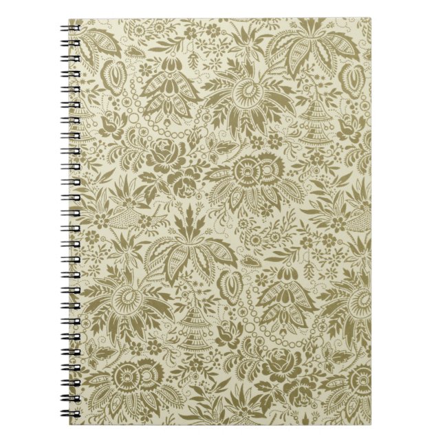 Carnet Motif Floral Vert Sage Antique Damas (Devant)