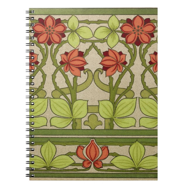 Carnet Motif floral vert sauge Art nouveau vintage (Devant)