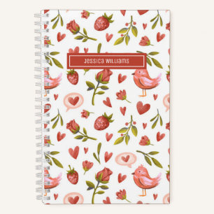 Carnet Motif floral vintage aquarelle roses rouges oiseau