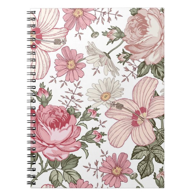 Carnet Motif floral vintage avec roses (Devant)